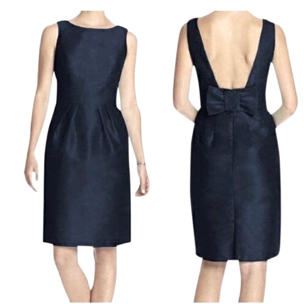 NWT Alfred Sung Midnight Navy Cocktail Dress with Bow detail & Pockets - Size 4